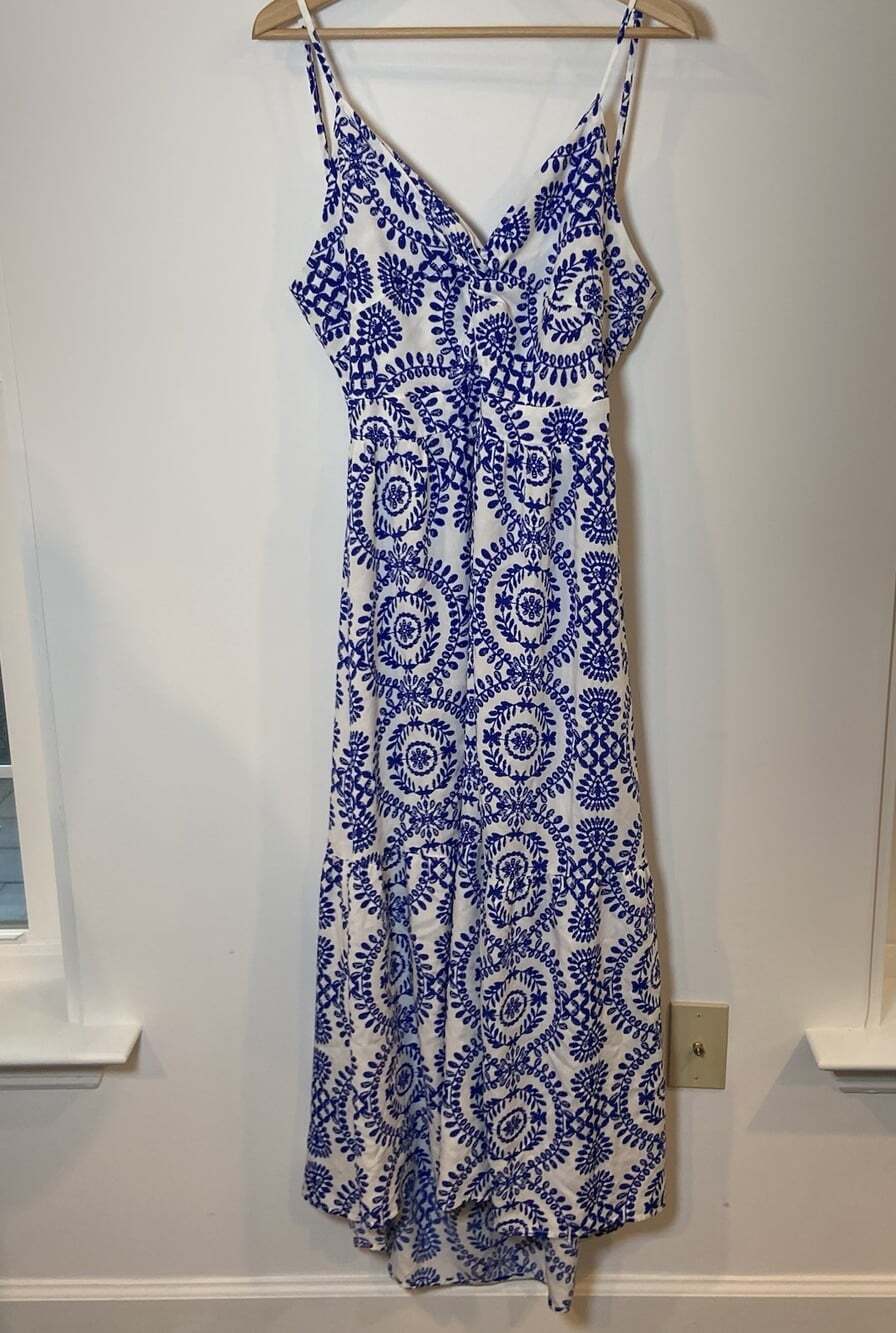 NWT Cupshe Sundress Dress Maxi Open Back Blue White XXL New